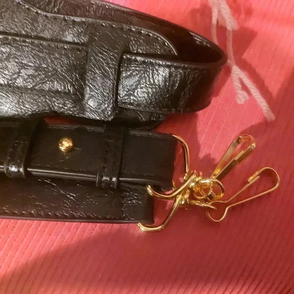 Black Vegan Leather Moto City Satchel Bag with Tassels Removable Strap - Picture 8 of 15